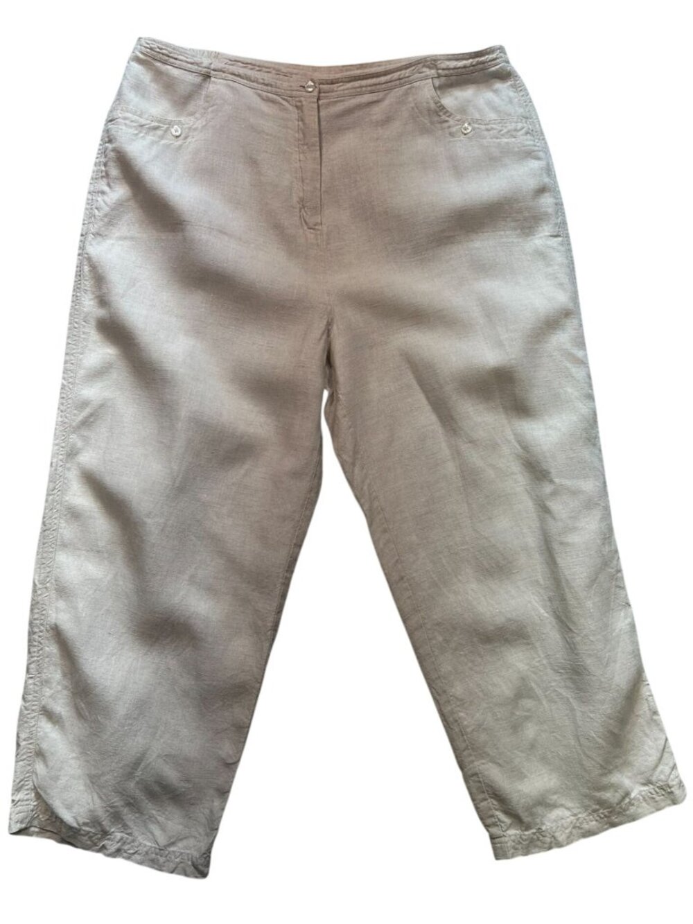 Lily Stanhope Women's Linen Tapered Crop Leg Pants Flat Front Sz 18W Beige